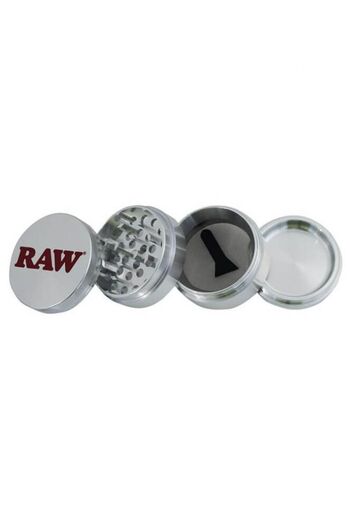 RAW Râșniță originală din aluminiu, argintie, 4 piese Ø56mm + cutie cadou