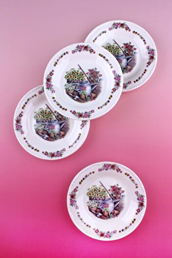 Bursa Porselen Dekor Gardening 4 Pieces of Cake / Cookie Plate