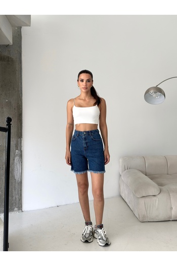ÇEÇİM Women's High Waist Denim Jeans Shorts with Tassels Zyn-58773