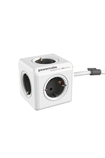 Allocacoc Cubic extension cord, Powercube by Allocacoc, 2xUSB-A, 4 sockets, 1.5m, white/grey