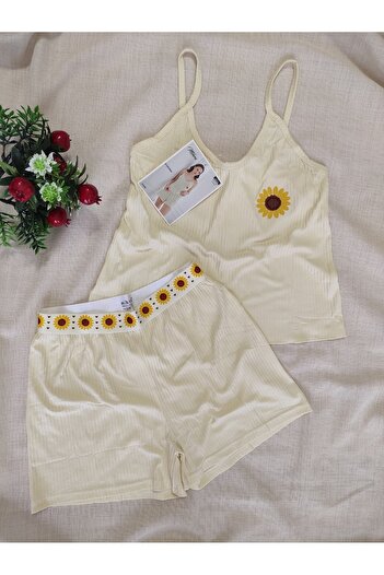 Mihra Kaşkorse Kumaş Askılı Şortlu Kadın Pijama Takımı S/M - L - XL - XXL 70702