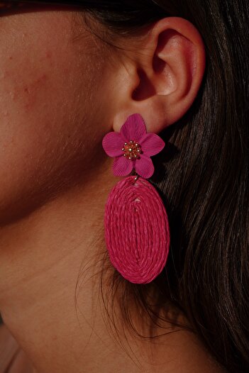 Rumon Floral Oval Straw Dangle Earrings