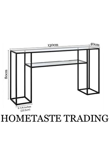 genric FFD Metal Console Table with Dual Clear Glass Shelves - Black