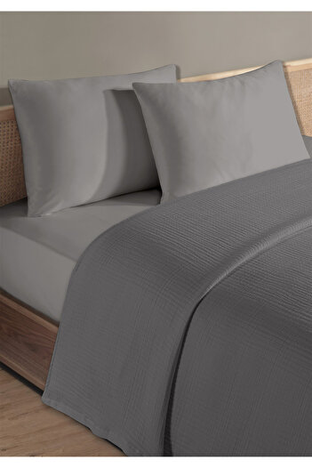 Evim 100% Natural Cotton 4 Layer Muslin Luxury Single Pique Set Dark Gray 160X230Cm