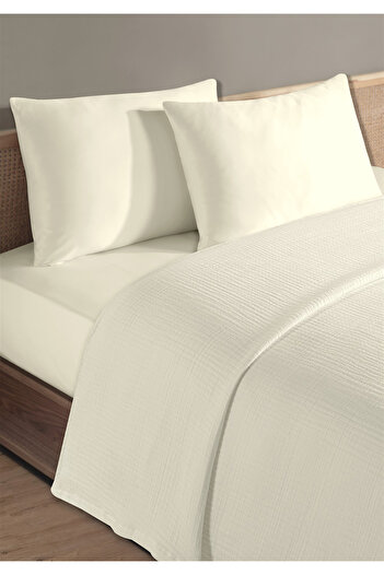 Evim 100% Natural Cotton 4 Layer Muslin Luxury Single Pique Set Ecru 160X230Cm