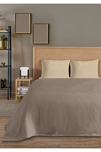 Evim 100% Natural Cotton 4 Layer Muslin Luxury Single Pique Set Dark Beige 160X230Cm