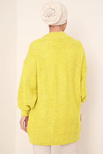 Merterium Women's Hijab Long Knitwear Cardigan Yellow 1048