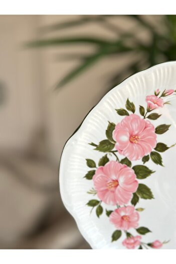 Bavaria Winterling Antika Pembe Çiçek Desenli porselen kulplu tepsi & sunum tabağı