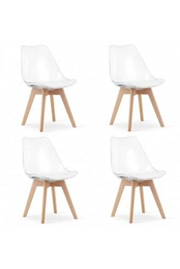 MultiStore Set 4 modern chairs, Scandinavian style with solid wood legs and ecological leather cushion, transpa