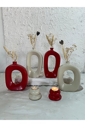 Zigzag Home Decorative 6 Piece Vase and Candle Holder Set Bohemian Style Vase, Tealight Candle Holder Set, Trinket