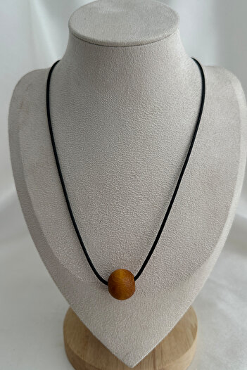 Modex Round Wooden Bead Black String Necklace (40cm)