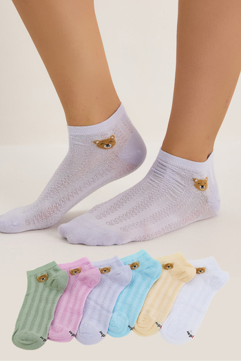 Bianco Lucci Women's Summer Cotton Teddy Bear Patterned Set of 6 Booties Socks 60811002