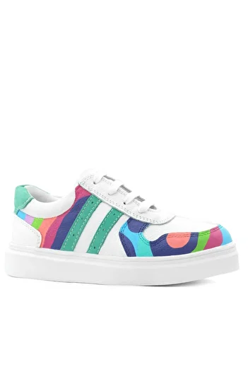 Rakerplus Tbons Special Design Genuine Leather White Green Lace up Zippered Kids Sneaker