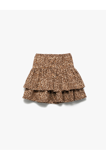 Koton Layered Leopard Patterned Skirt with Elastic Waist