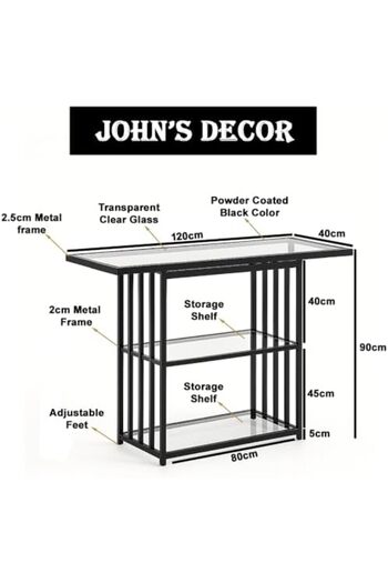 genric FFD Metal & Glass Console Table 120×40×90 cm – Gold & Black Powder-Coated Frame