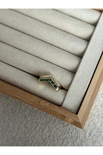 ringbox Special Series Emerald Color Two Rows Angled Zircon Stone Ring