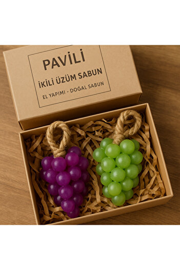 modacepte Pavi̇li̇ Double Handmade Grape Soap Set – Natural & Hangable Decorative Soap (Color Selection)
