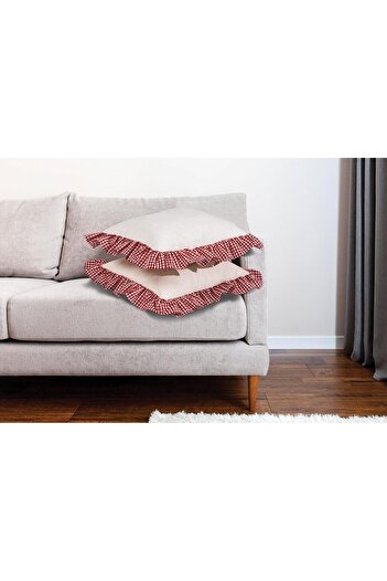 Erba kreasyon Vintage Ruffled Gingham 100% Cotton Linen Throw Pillow Cover Bohemian Throw Pillow Case 43X43