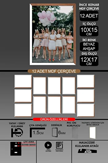 Bytwo 12 Pieces 10X15 Frame - Thin Slatted Frame - 2 Colors White Wood - 6mm Frame Photo Frame