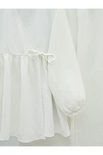 Modamorfo Muslin Suit with Elastic Sleeves and Lace - White