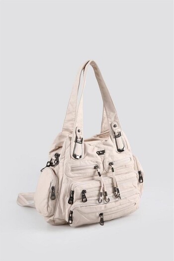 SCARPAX Eyesof Miver Beige Leather Shoulder Bag