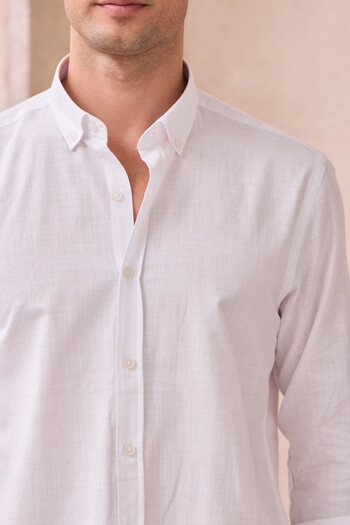 Pietra Paul Men's Slim Fit Slim Fit Buttoned Collar Linen Look 100% Cotton Flared Shirt