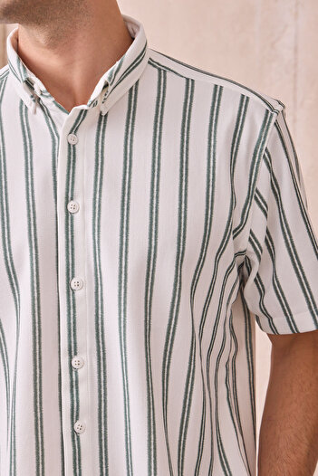 Pietra Paul Men's Slim Fit Slim Fit Short Sleeve Breathable Knitted Texture Striped Summer Shirt