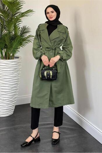 TRENDTESETTÜR Women's Khaki Belt Trench Coat t 8126