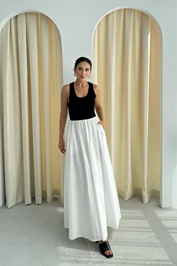 Seda Yalçın Atelier Λευκό φόρεμα με λαιμόκοψη Halter Top Lycra Poplin