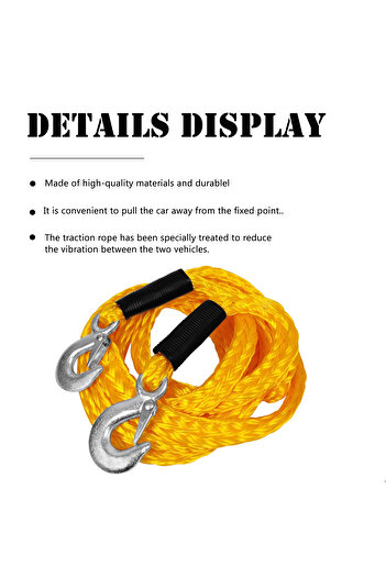 3XR Heavy Duty 3 Ton Tow Rope 4 Meter with Hooks Premium Nylon, Car Recovery Strap TR0306C