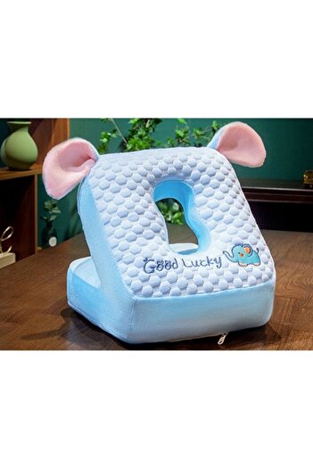 Flippy Pernă din spumă pentru birou, călătorii, pauze, design cu elefant, microfibră, 30x35x30 cm, albastră