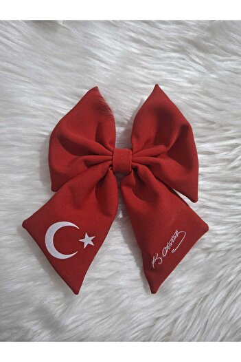 ebrinaatölye Red Atatürk Crescent and Star Printed Bow Buckle