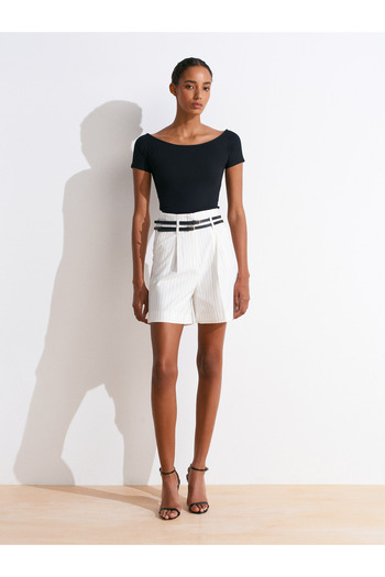 Dilvin 72135 Belted High Waist Shorts-White
