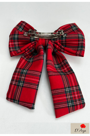 Darya Dd477 Nostalgic Red Plaid Ribbon Hairpin