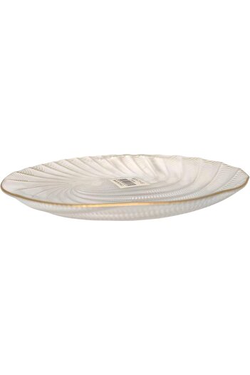 SUKILO Decorative Glass Serving Plate with Spiral Pattern, Clear with Gold Trim, 21cm