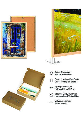 Muyika Design Akdeniz Temalı Ahşap Çerçeveli 4’lü Tablo Seti – PVC Korumalı Dijital Baskı, 50x70cm -Akdeniz