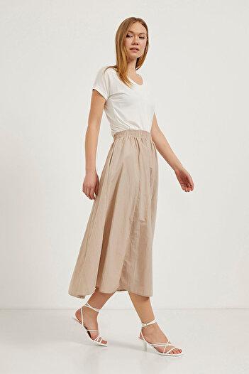 Arma Life Women's Elastic Flared Poplin Long Stone Skirt with Pockets