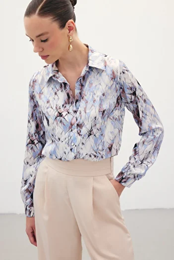 Sateen Classic Patterned Shirt - Blue