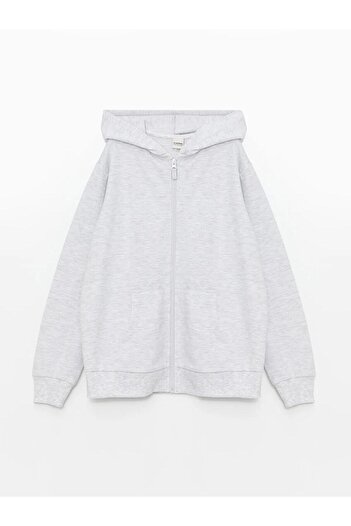 LC Waikiki Lcw Kids Hooded Basic Long Sleeve Girl's Zippered Sweatshirt (W5)