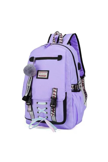 OEM Smart Backpack for Kids, Waterproof, USB Port, Anti-theft Lock, 20-35 L, 30 x 14 x 47 cm, Purple