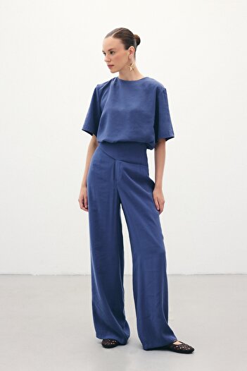 Sateen Belt Detailed Modal Trousers - Indigo