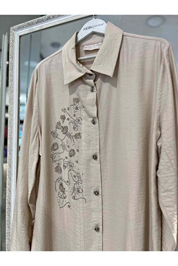 MERAM BUTİK Yelda Strawberry Tunic 1042 - Beige - 3