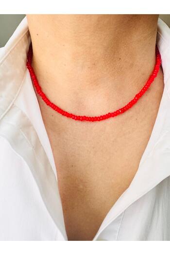 DEVİ fashion Red Natural Stone Necklace 43 cm