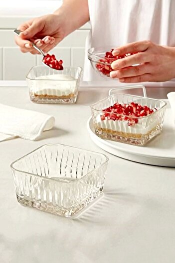 Tilbe Home Set of 4 Square Glass Bowls Breakfast Storage Container 225Cc Kitchen Snack Bowl Sauce Bowl Glass Bowl Set