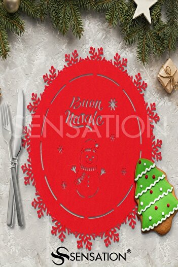 Sensation 2Pcs Christmas Themed American Service with Snowman and Snowflake Cutout Table Decor Green&Red
