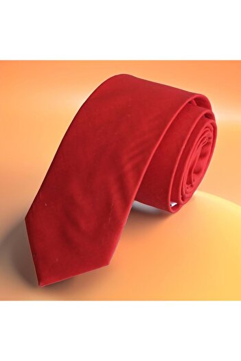 Exve Exclusive Red Plain Cotton Poplin Woven Thin Fashion Slim Tie
