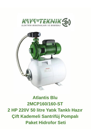 Atlantis Blu 2MCP160/160-ST 2Hp 220V 50 litre Yatık Tanklı Hazır Paket Hidrofor Seti