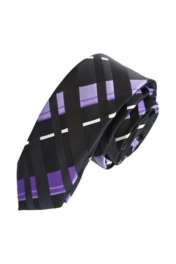 Exve Exclusive Purple Black Lilac Plaid Square Transition Thin Fashion Slim Tie