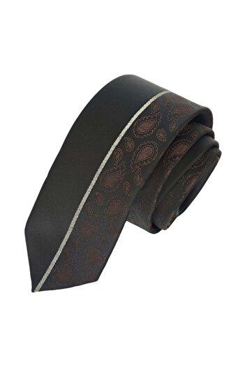 Exve Exclusive Black Brown Shawl Patterned Special Board Cut Slim Fashion Slim Tie