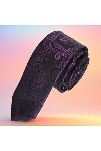 Exve Exclusive Purple Shawl Pattern Black Slim Fashion Slim Tie
